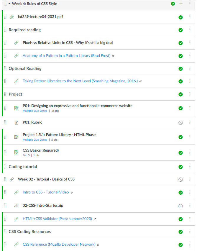 Screenshot from an LMS course shell